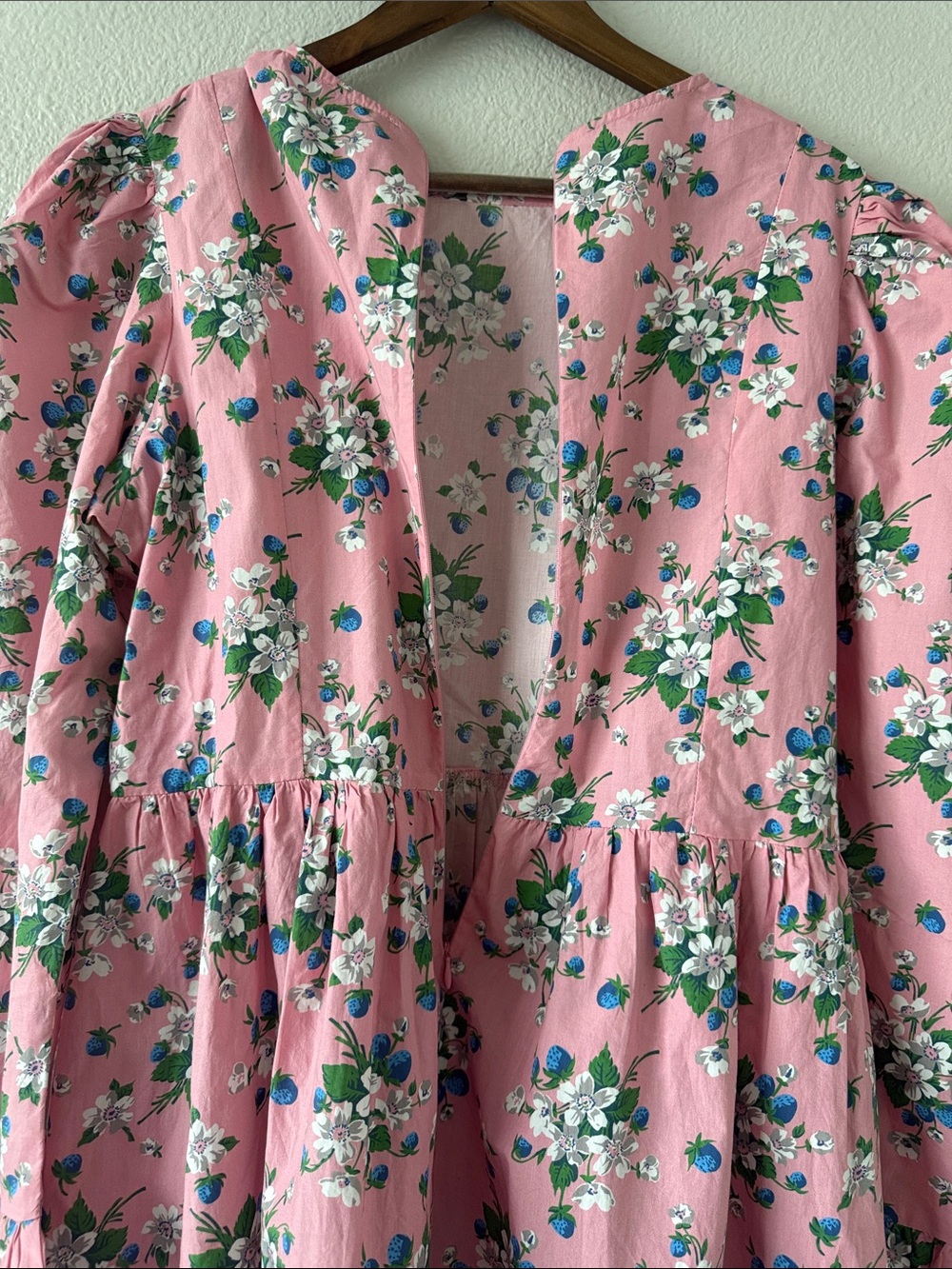 Batsheva Collarless Prairie Mini Dress Pink Lily Floral Cotton Puff Sleeve 18 - Picture 12 of 16